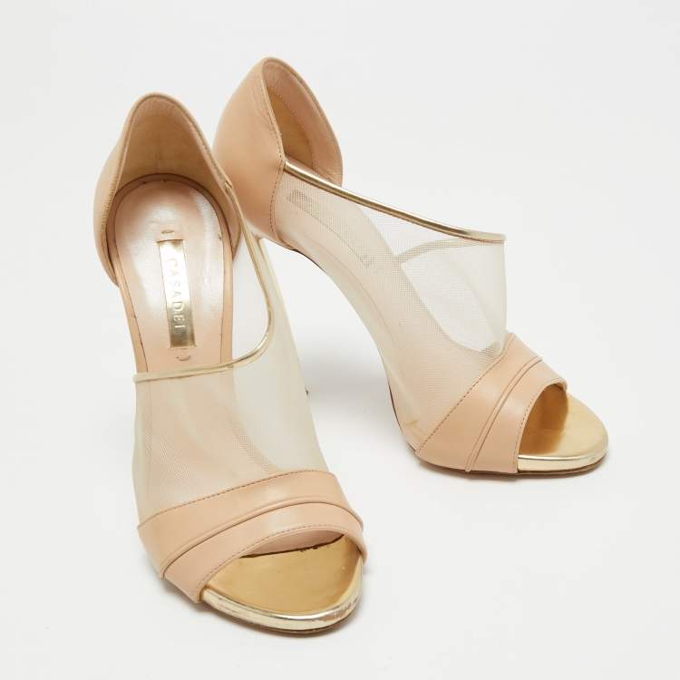 Pre Owned Casadei Beige Leather and Mesh D'orsay Pumps Size 36