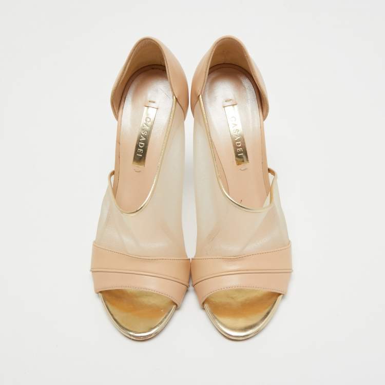 Pre Owned Casadei Beige Leather and Mesh D'orsay Pumps Size 36