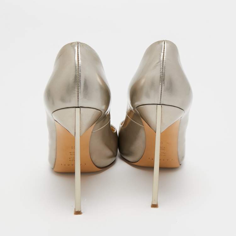 Pre Owned Casadei Metallic Leather Blade Pointed Toe Pumps Size 41