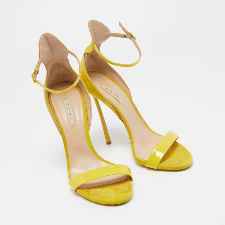 Pre Owned Casadei Yellow Suede and Patent Leather Ankle Strap Sandals Size 41