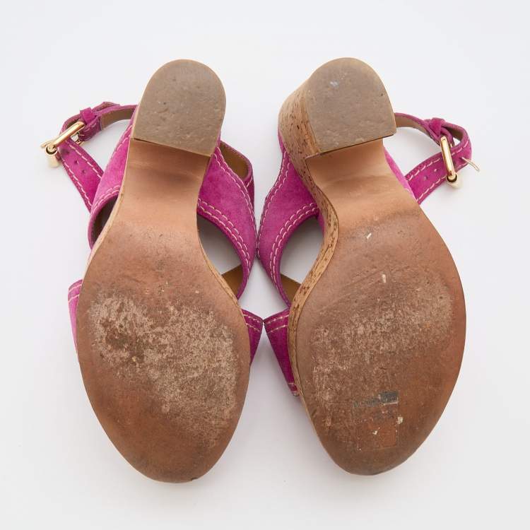 Pre Owned Casadei Pink Suede Cork Platform Block Heel Sandals Size 38