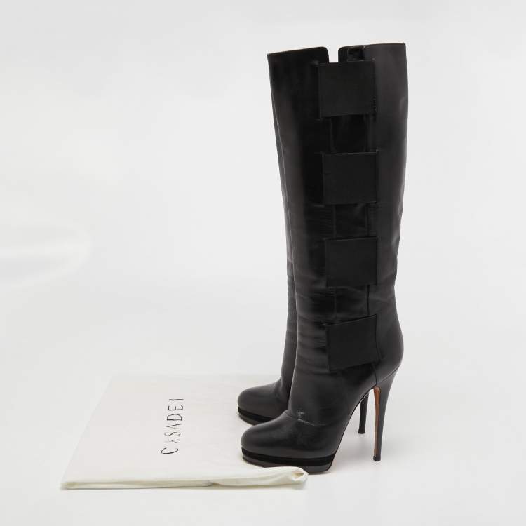 Pre Owned Casadei Black Leather Knee High  Boots Size 39