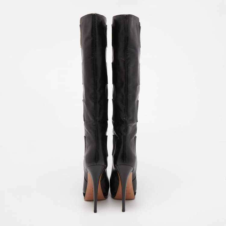 Pre Owned Casadei Black Leather Knee High  Boots Size 39