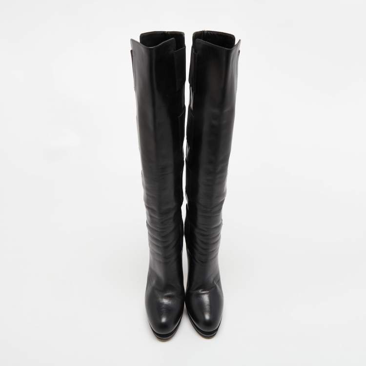 Pre Owned Casadei Black Leather Knee High  Boots Size 39
