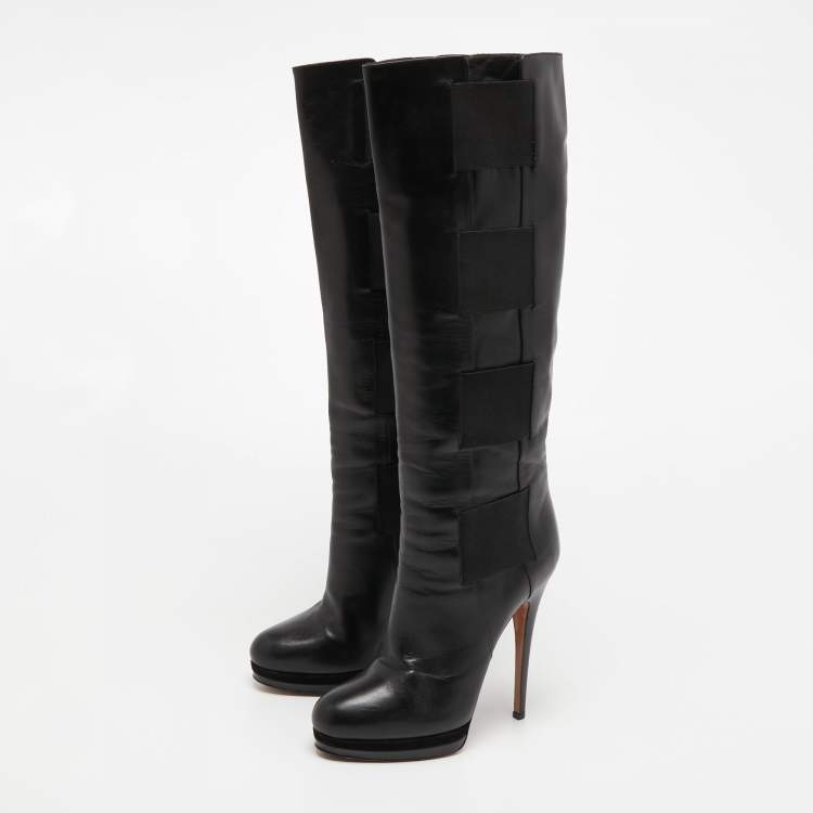 Pre Owned Casadei Black Leather Knee High  Boots Size 39