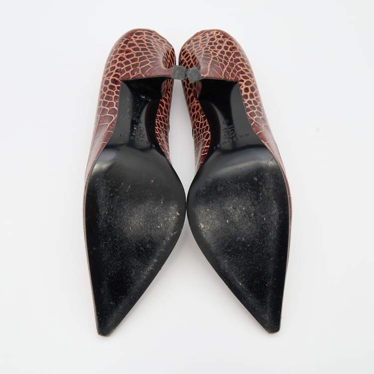 Pre Owned Casadei Brown Croc Embossed Leather Pointed Toe Pumps Size 40