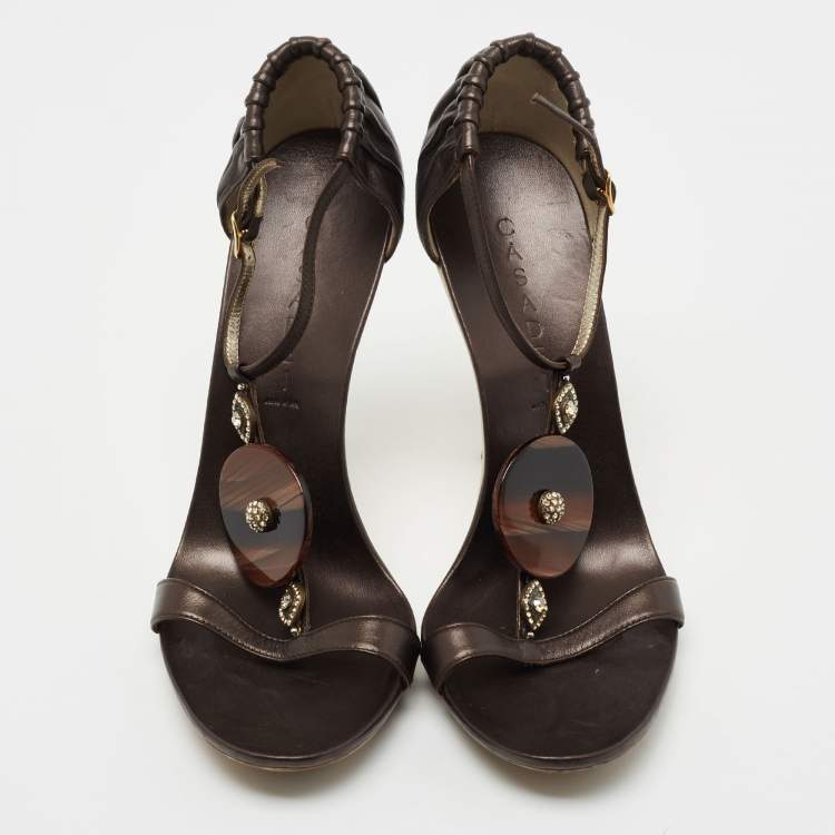 Pre Owned Casadei Black Leather Embellished Sandals Size 39