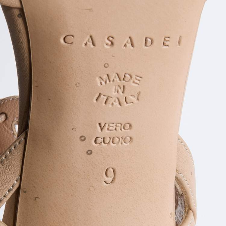 Pre Owned Casadei Beige Leather Strappy Ankle Tie Sandals Size 39