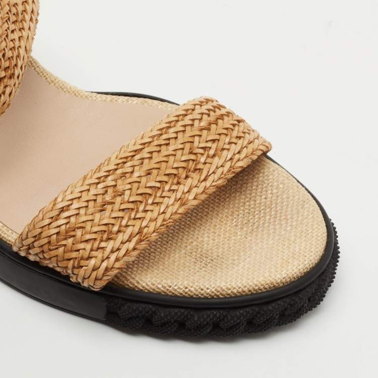 مملوكة مسبقًا Casadei Tan Woven Leather Slide Wedge Sandals Size 40