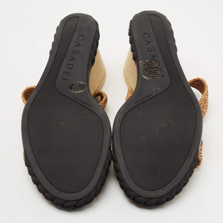 مملوكة مسبقًا Casadei Tan Woven Leather Slide Wedge Sandals Size 40