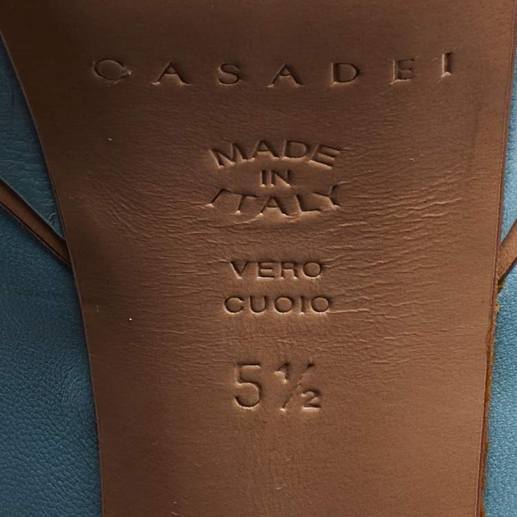 Pre Owned Casadei Blue/Beige Leather Peep Toe Platform Pumps Size 35.5