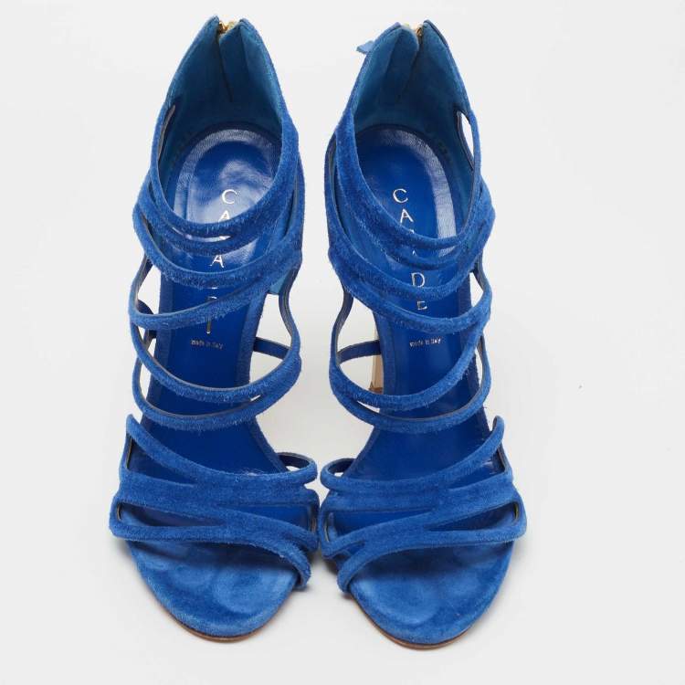 مملوكة مسبقًا Casadei Blue Suede Strappy Sandals Size 38
