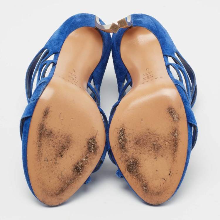 مملوكة مسبقًا Casadei Blue Suede Strappy Sandals Size 38