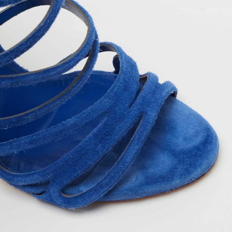 مملوكة مسبقًا Casadei Blue Suede Strappy Sandals Size 38