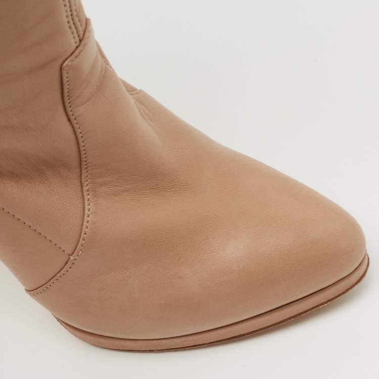 Pre Owned Casadei Beige Leather Over The Knee Boots Size 37.5