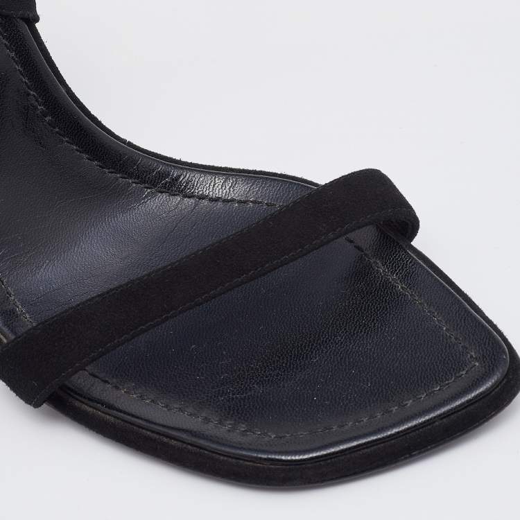 Pre Owned Casadei Black Suede and Fabric Ankle Wrap Sandals Size 36.5