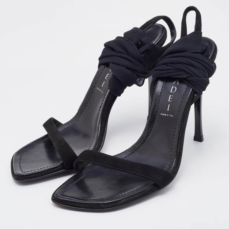 Pre Owned Casadei Black Suede and Fabric Ankle Wrap Sandals Size 36.5