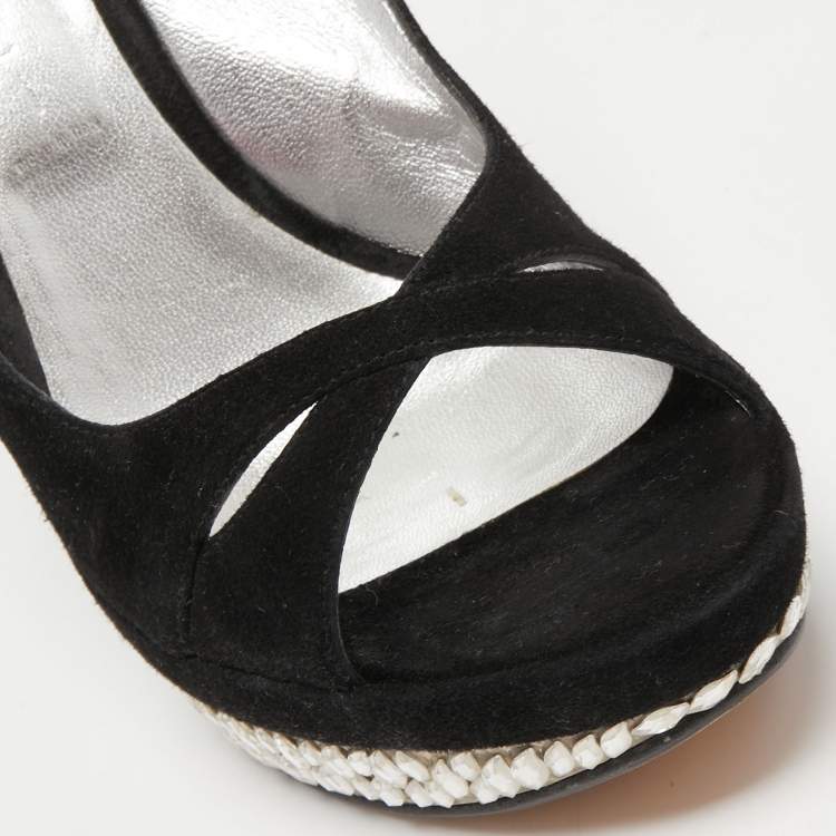 Pre Owned Casadei Black Suede Crystals Embellished Slingback Pumps Size 37.5