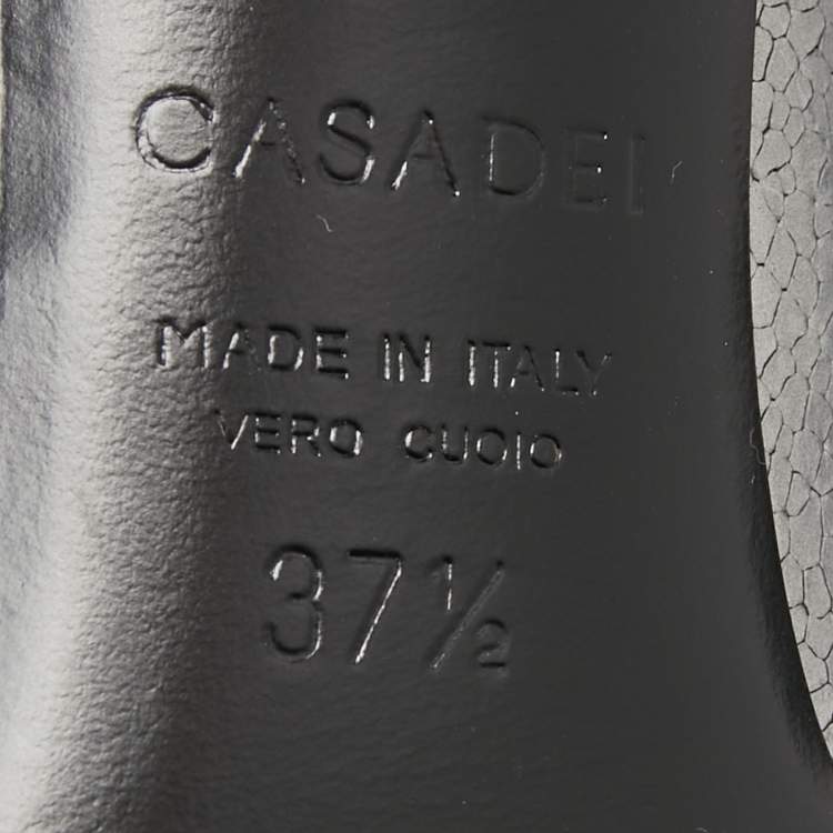 Pre Owned Casadei Silver Texture Leather Pointed Toe Pumps Size 37.5