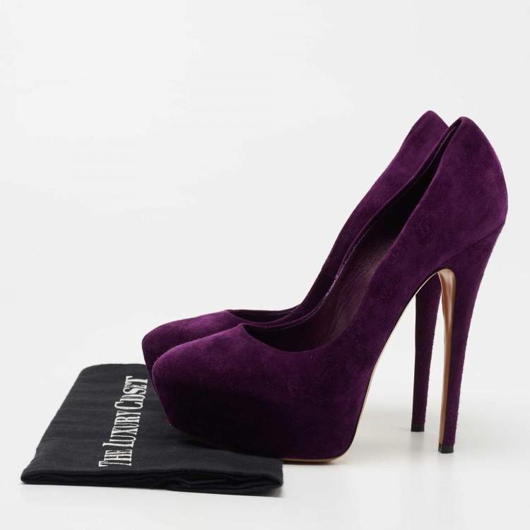 Pre Owned Casadei Purple Suede Platform Pumps Size 38