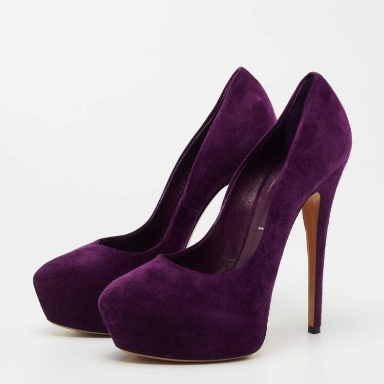 Pre Owned Casadei Purple Suede Platform Pumps Size 38