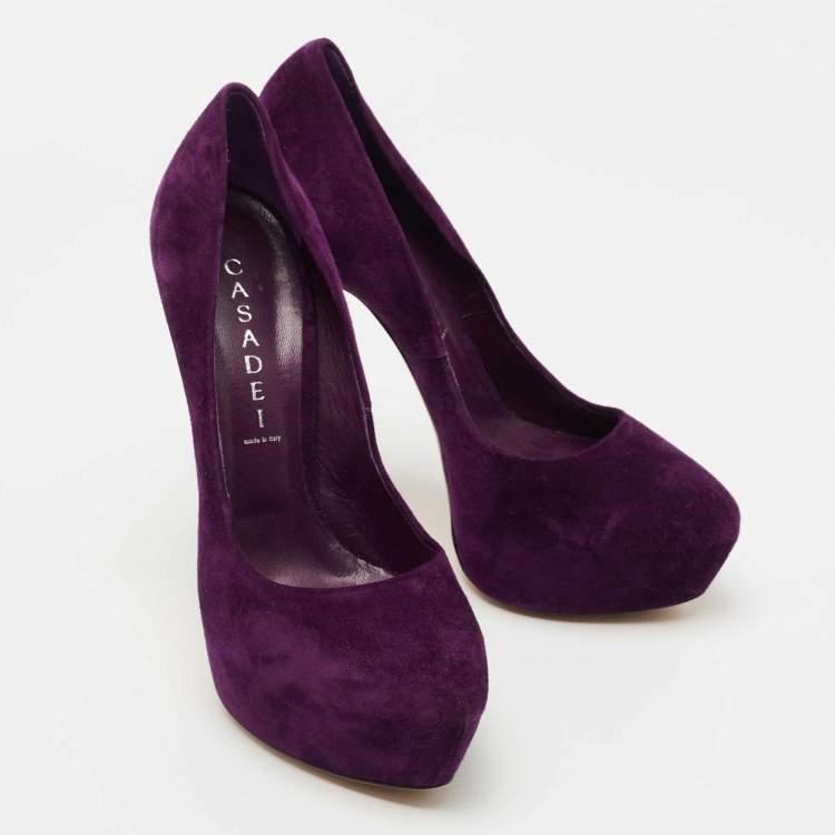 Pre Owned Casadei Purple Suede Platform Pumps Size 38