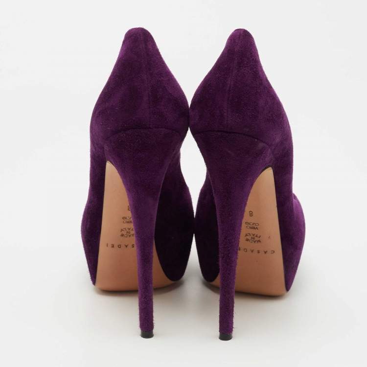 Pre Owned Casadei Purple Suede Platform Pumps Size 38