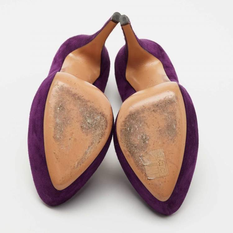 Pre Owned Casadei Purple Suede Platform Pumps Size 38
