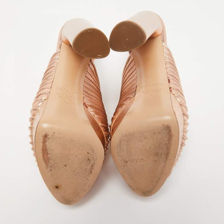 Pre Owned Casadei Rose Gold Leather Open Toe Platform Mules Size 35