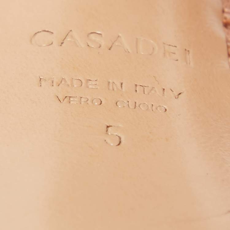 Pre Owned Casadei Rose Gold Leather Open Toe Platform Mules Size 35
