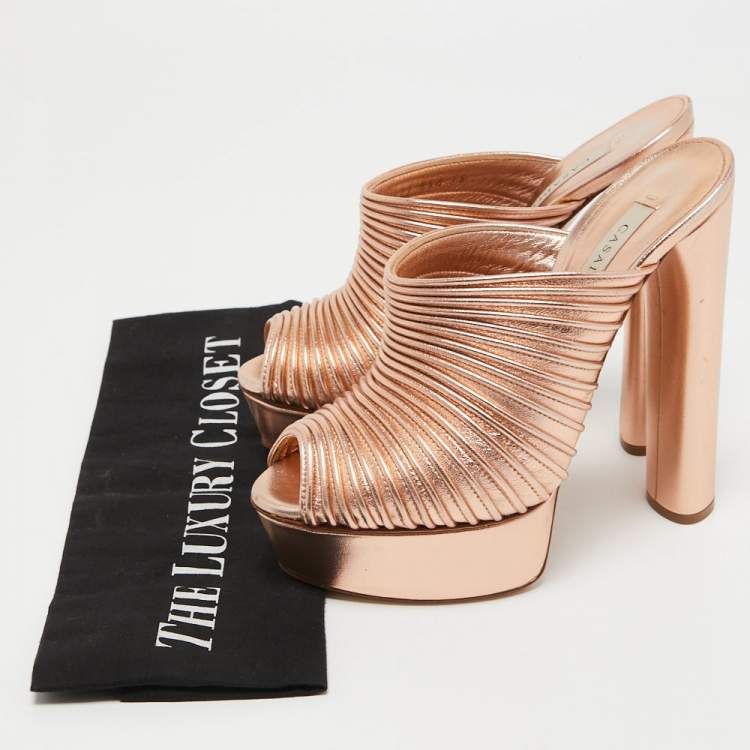 Pre Owned Casadei Rose Gold Leather Open Toe Platform Mules Size 35