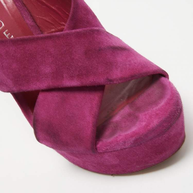 Pre Owned Casadei Purple Suede Platform Slide Sandals Size 36