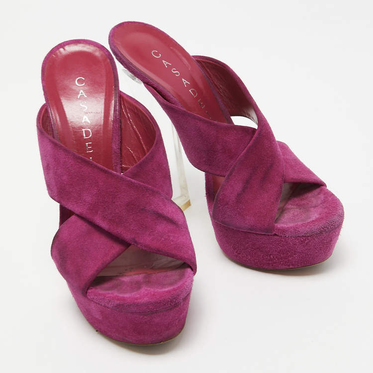 Pre Owned Casadei Purple Suede Platform Slide Sandals Size 36