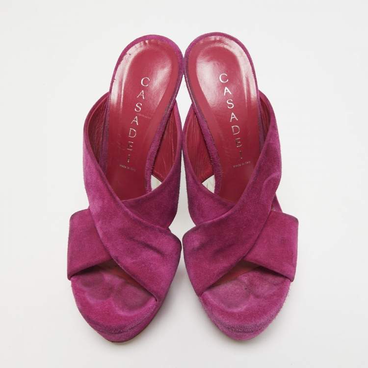 Pre Owned Casadei Purple Suede Platform Slide Sandals Size 36