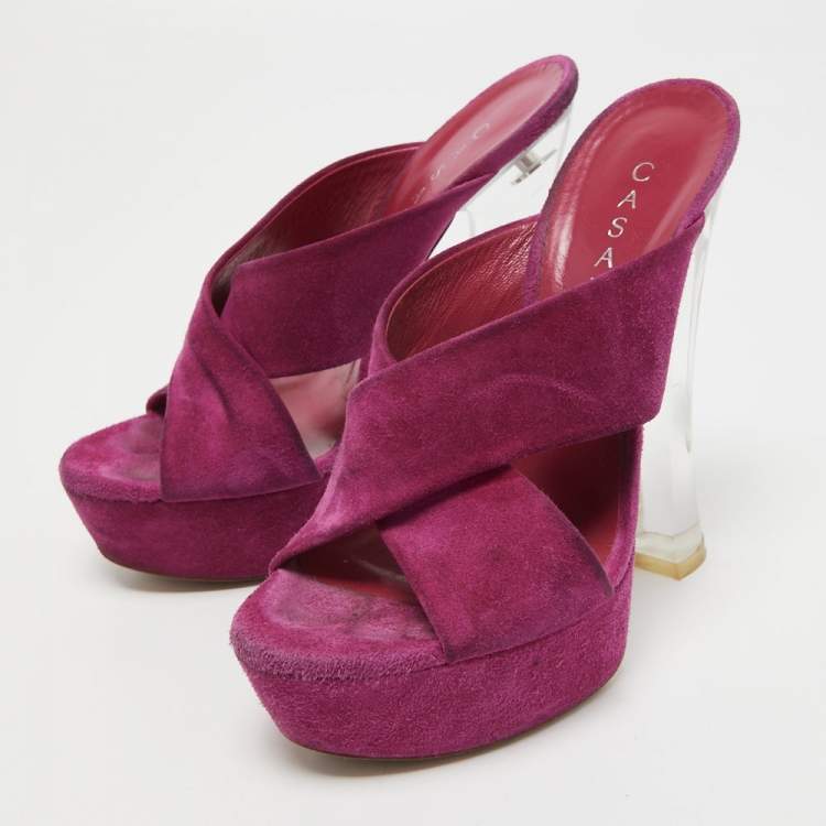 Pre Owned Casadei Purple Suede Platform Slide Sandals Size 36