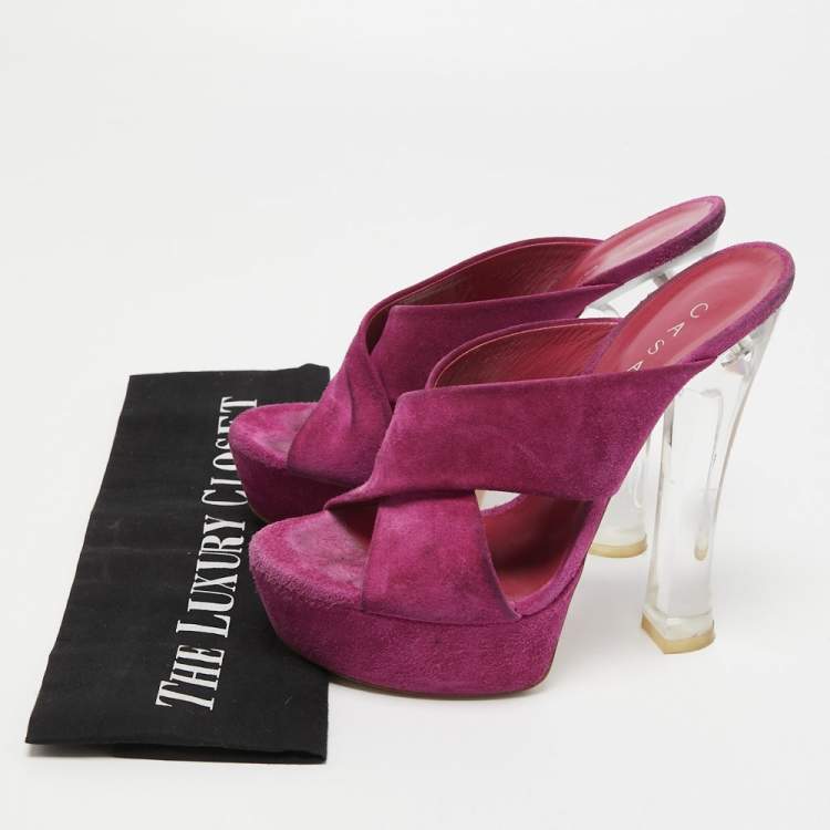 Pre Owned Casadei Purple Suede Platform Slide Sandals Size 36