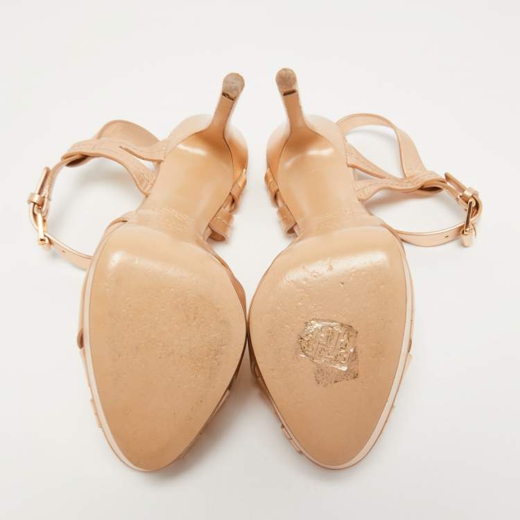 Pre Owned Casadei Rose Gold Leather Strappy Platform Sandals Size 39