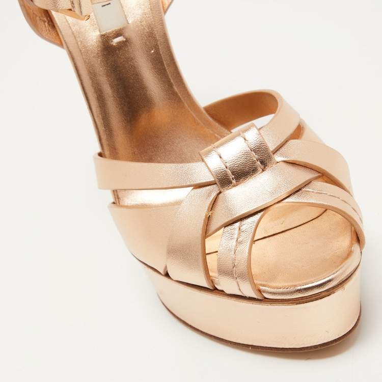 Pre Owned Casadei Rose Gold Leather Strappy Platform Sandals Size 39