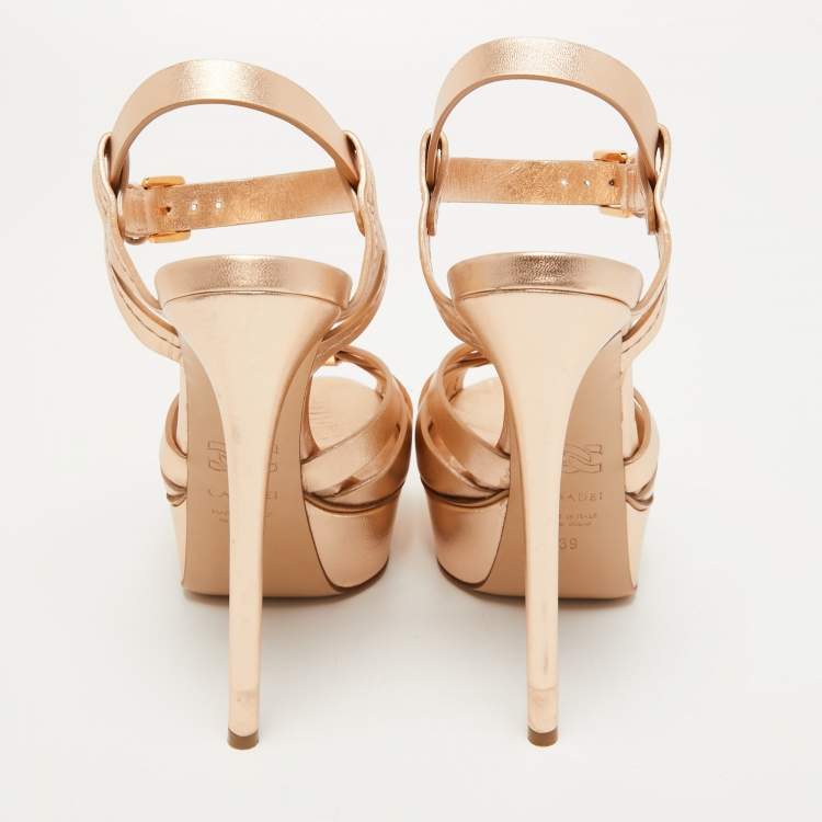 Pre Owned Casadei Rose Gold Leather Strappy Platform Sandals Size 39