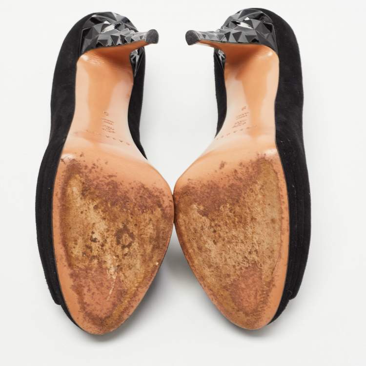 مملوكة مسبقًا Casadei Black Suede Peep Toe Platform Pumps Size 39