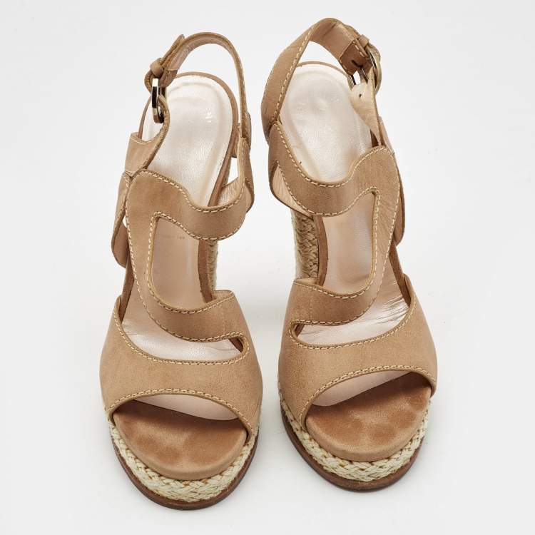 Pre Owned Casadei Light Brown Nubuck Leather Ankle Strap Espadrille Sandals Size 39