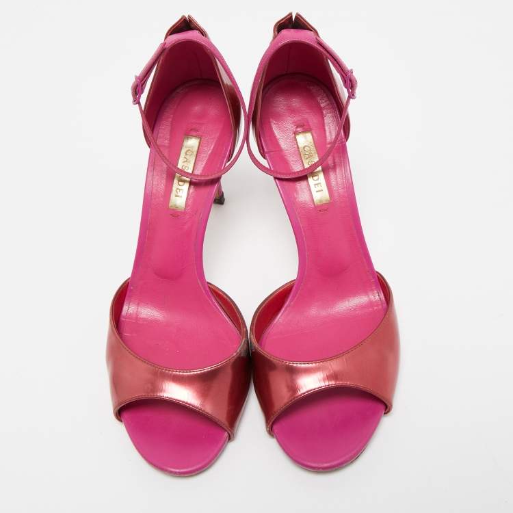 Pre Owned Casadei Pink Leather Candylux Ankle Strap Sandals Size 38
