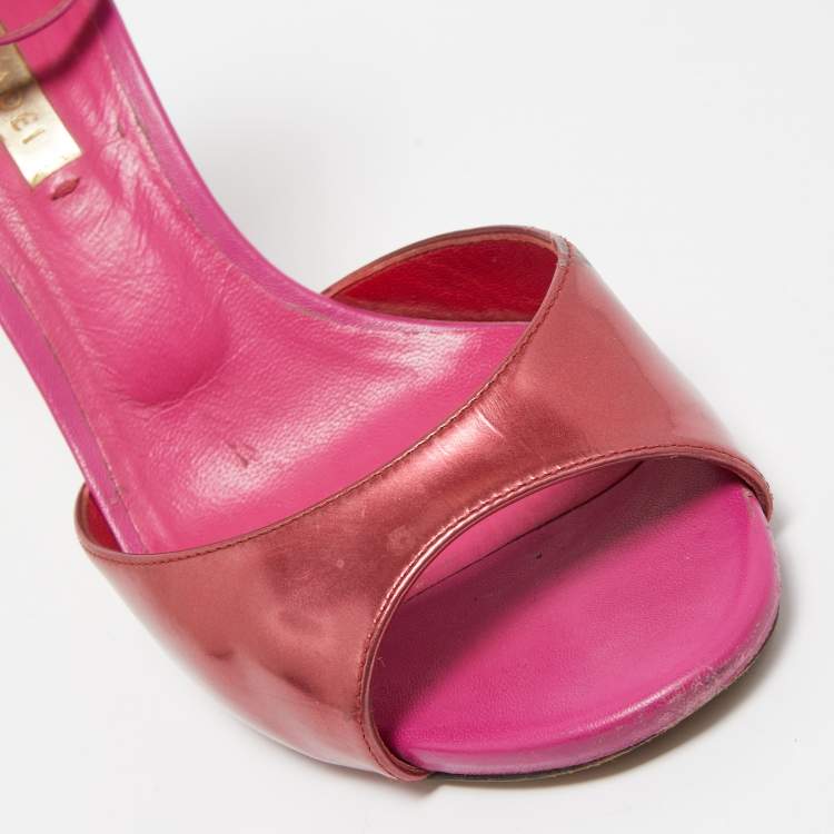 Pre Owned Casadei Pink Leather Candylux Ankle Strap Sandals Size 38