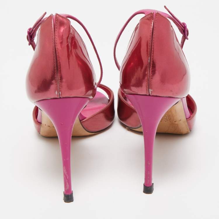 Pre Owned Casadei Pink Leather Candylux Ankle Strap Sandals Size 38