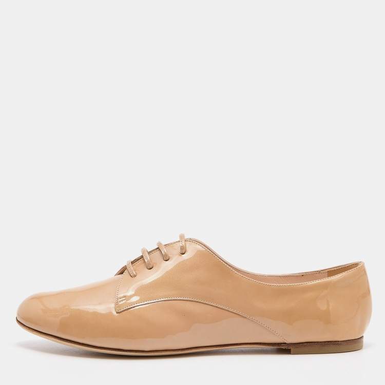 Pre Owned Casadei Beige Patent Leather Lace Up Oxfords Size 38