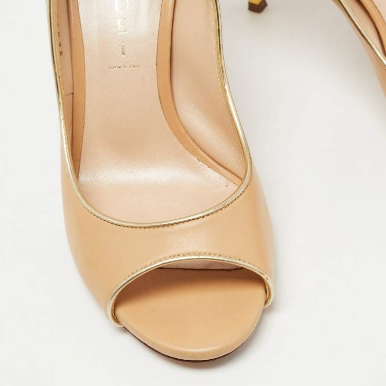 مملوكة مسبقًا Casadei Beige Leather Blade Open Toe Pumps Size 37