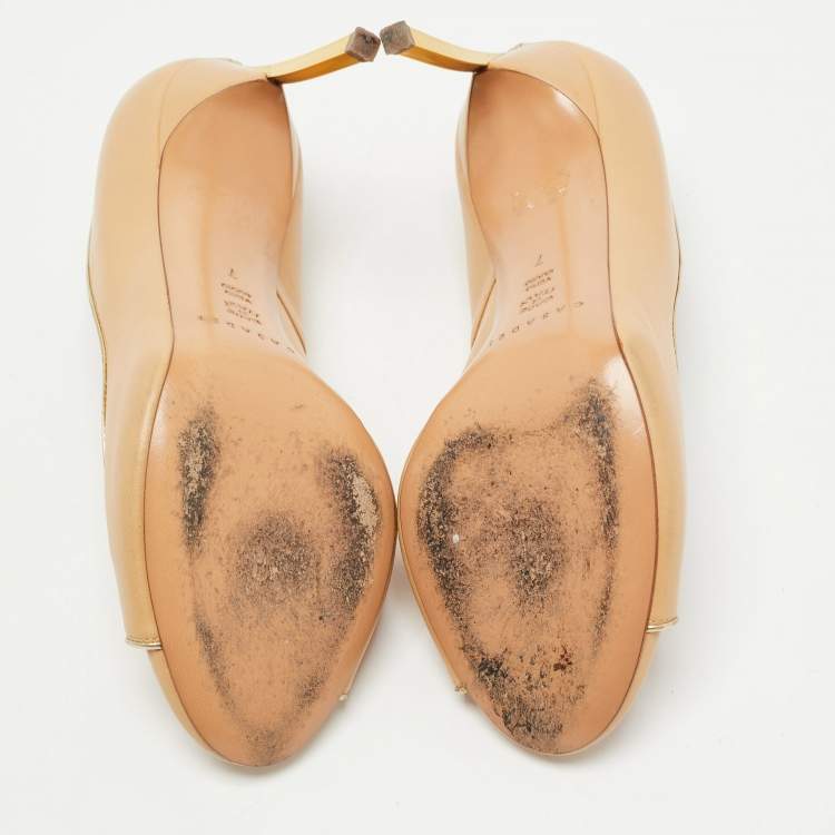 مملوكة مسبقًا Casadei Beige Leather Blade Open Toe Pumps Size 37
