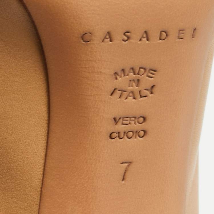 مملوكة مسبقًا Casadei Beige Leather Blade Open Toe Pumps Size 37