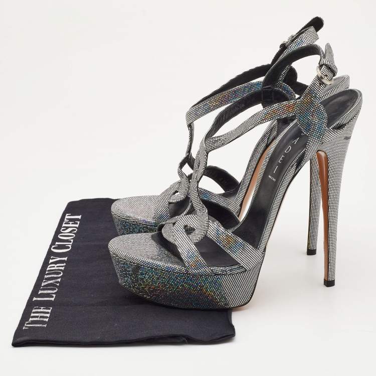 مملوكة مسبقًا Casadei Metallic Glitter Suede Ankle Strap Sandals Size 41
