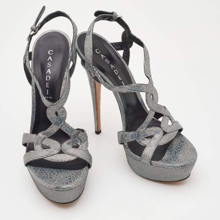 مملوكة مسبقًا Casadei Metallic Glitter Suede Ankle Strap Sandals Size 41